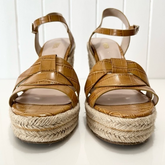 Zara Mustard Animal Print Embossed Espadrille Wedge Sandals Size 8 - Picture 5 of 13